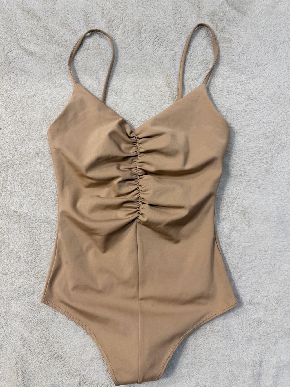 Ruched One-Piece Swimsuit in Tan